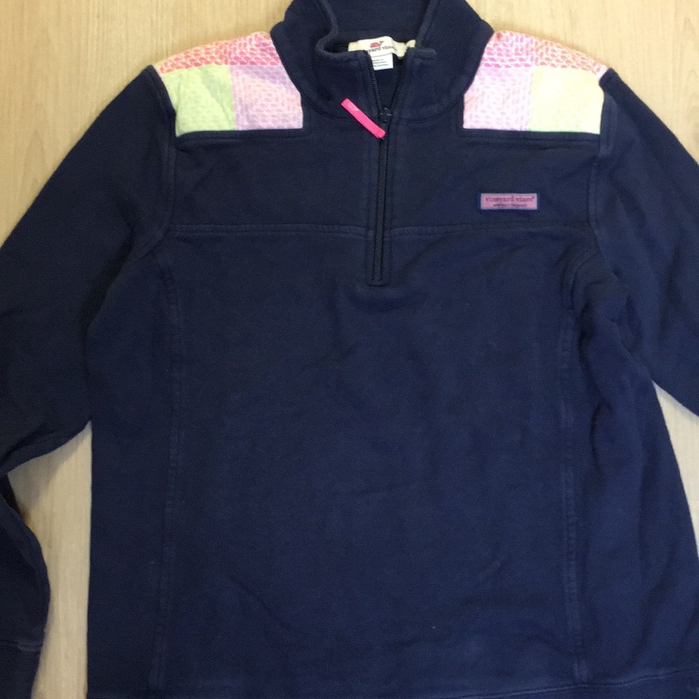 Vineyard Vines 1/4 Zip Navy Pullover Womens M Terry Lined Top Patchwork Detail - Picture 4 of 5